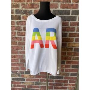 Be Hogalicious AR Arkansas sweater - rainbow - white- size XS - NWOT